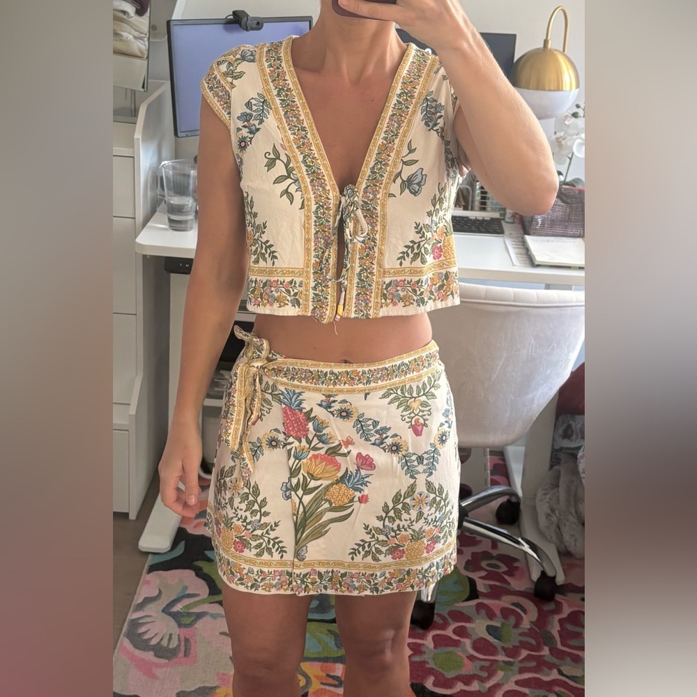 Farm Rio Floral Print Skirt + Top - Cream
